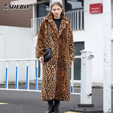 Leopard Print Faux Fur Long Coats for Women 2022 Winter Faux Rabbit Fur Plush Coats Fashion Warm High Street Fuzzy