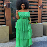 Autumn And Winter Dress Yellow Chiffon Shoulder-To-Shoulder Repair Beach Holiday 100-Fold Dress