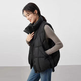 Korean Version Of Fashion Down Vest Women Wear 2024 Winter New Light White Duck Down Triangle Ribbon Warm Vest-Outfit