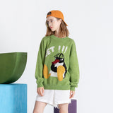 Cartoon Q Version Penguin Embroidery Sweater Harajuku Retro Style Knitted Sweater Autumn And Winter Cotton Pullover