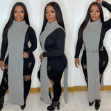 Turtleneck Side Slit Long Sweater Top 1028-1-Outfit