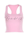 Rhinestone Letter Cropped Tank Top-Outfit