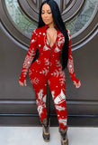 Winter Sexy Christmas Printed Zipper Up Long Sleeve Slim