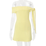 Yellow Off Shoulder Tie Up Mini Dress-Outfit