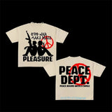 War Girl Graphic Print T-Shirt Y2K Vintage Loose-Sleeved Round-Collar Cotton Top Gothic Street Men's Wear-Outfit