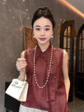 Zen Sleeveless Vest Women's New Chinese Style Plate Buckle Shoulder Vest Clip In The Summer Of 2024-Outfit