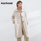 Aachoae Winter Casual Single Breasted 100% Wool Coat Women Solid Color Turn Down Collar Long Jacket Outerwear Ladies
