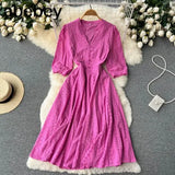 Dress Vintage Sexy Lantern Sleeve Mid-Calf Dress Beach Bohemian Women'Summer Sundress 2022 Casual