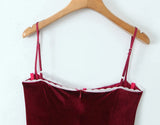 Red Velvet Strap Flare Mini Dress-Outfit