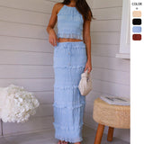 And Summer 2025 New Sleeveless Sleeveless Loose Waist Two Sets INS Vacation Loose Skirt Suit