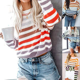 Striped Tendered Sweater Female Autumn 2025 Winter Student Blouse Burst Knitted