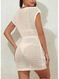 Hoodie Sexy Hollow Knitted V-Neck Short-Sleeved Women's Body-Bracking Side Slitting Sunscreen