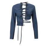 Toloer Women's Vintage Cardigan Long-Sleeved Top Street Denim Style Sexy Short Skirt Suit Girl-Outfit