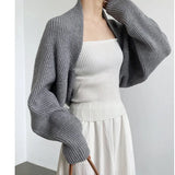 Elegant Gray Knitting Cardigan Sweater Loose Fit V-Neck Long Sleeve Women New Fashion Tide Autumn Winter 2022