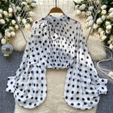 Top Spring Fashion Bow Tie With Lantern Sleeves Long Sleeves Loose Shirt