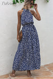 Long Dress Women Polka Dot Casual Beach Dresses Black Halter Strapless Yellow Sundress Vacation Dress Clothes For Women 618-1-Outfit