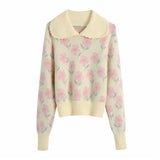 Yellow Floral Knitted Pullover Turn Down Collar Autumn Winter Fashion Women Sweater 2022 Jumper Mujer Designer Jersey