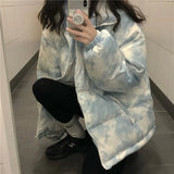 Winter 2021 Blue Tie Dye Jacket Plus Plus Size Women’S Down Jacket To Keep Warm, Fashionable Cotton Jacket Women’S