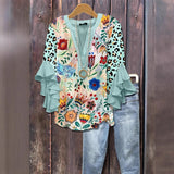 Creative Flower Element 3D Printed Casual Trend V-Necked Lace
