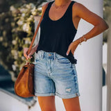 Autumn And Winter Women's Casual Hole Water Wash Denim Shorts Straight Trousers Tide