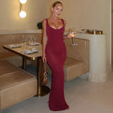 Solid Strap Mesh Bodysuit Maxi Dress-Outfit