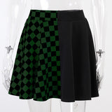 Dark Fashion Thousand Bird Plaid Spliced Skirt 2024 Summer French High Waist Style-Outfit