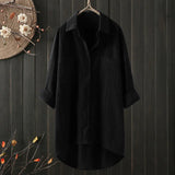 Women's Clothing 2025 Spring And Autumn Casual Style Pure Shirt Women Loose Cotton T-Shirt Double Pocket Long-Sleeved