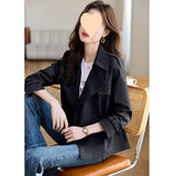 Small Short Trench Coat Lady 2024 Spring Autumn New Versatile Fashionable European Goods Hot Style Waist Casual Coat-Outfit