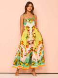 Summer New Sexy Sling Temperament Print High Waist Swing Dress