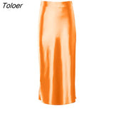 Solid Purple Satin Silk Skirt Women High Waisted Summer Long Skirt New 2022 Elegant Ladies Office Skirts Midi