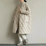 Winter New Arrivals Women's Cotton Coats Diamond Lattice Block Big Size Female Long Parkas Loose Lady Overcoats