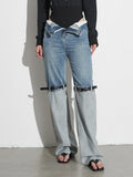 Toloer 2024 Autumn Niche High Waist More Wear Design Straight Belt Leg Color Jeans-Outfit