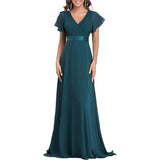 Sales Of Large Swing V-Neck Dress Chiffon Elastic Banquet Festival Annual Bridesmaid Performance Evening Dress