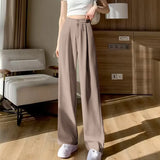 Toloer Leg Pants Women's Pants Down Loose High Waist Khaki Pants Spring And Autumn Suit Narrow Version Straight Leg Casual Floor Pants-Outfit