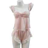 Women Summer New Ice And Snow Silk Sexy Sling Shorts Two Sets With Chest Cushions Pure Lusty