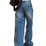 Rivet Low-Rise Straight Jeans Babes High Street Niche Design Couple Make Old Fried Street