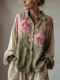 Shirt Dress Bohemian Holiday Dress Printed With Long-Sleeved