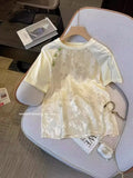 Chinese Style Printed Round Collar Loose T-Shirt 2024 New Fashionable Style Short Summer High-End T-Shirt Girl-Outfit