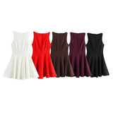 Short Dress 2025 Spring And Summer Set Wide Swing Women's Sleeveless Boat Collar Body A-Word Mini