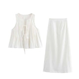 New Women's Fashion Set With Sleeveless Vest Top High Waist Half-Body Skirt