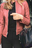 Fit Faux Leather Jacket Women Classic Moto Biker PU Leater Jacket Spring Autumn Basic Zipper Coat