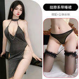 Night Vows Tiffic Lingerie Sexy Passion Student Suit Uniform Seduction Free From Pure Desire Silver Flaky Cheongsam