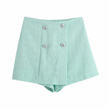 PUWD Elegant Woman Mint Green Tweed Blazer Coat 2021 Spring Fashion Ladies Button Jacket Female Streetwear