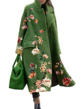 and winter long woolen coat solid color temperament commuter beltless lapel loose-fitting woolen green