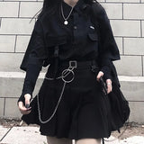 Summer Korean Vintage Versatile Harajuku Dark Loose BF Shirt Tops Women Pleated Skirt Fashion Two Piece Set 2022 With