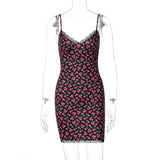 Sexy V-neck Lace Sling Print Temperament Dress-Outfit