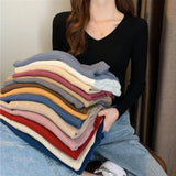 Knitted Shirt 2025 Autumn New Bottoming Shirt Slim Slim Solid Color Sweater Long Sleeves With A Short