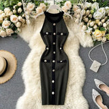 Dress 2022 New Women Fashion Sexy Halter Buckle Slimming Vestidos Knitted Summer Stretch Waist Bodycon