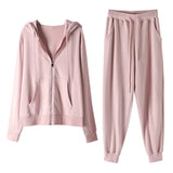 Toloer Female Spring And Autumn Thin 2023 New Zipper Hoodie Two-Piece Loose Sports Casual Set Leg