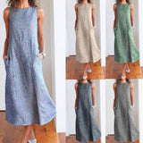 Striped Round Collar Sleeveless Large Slim Dress-Outfit